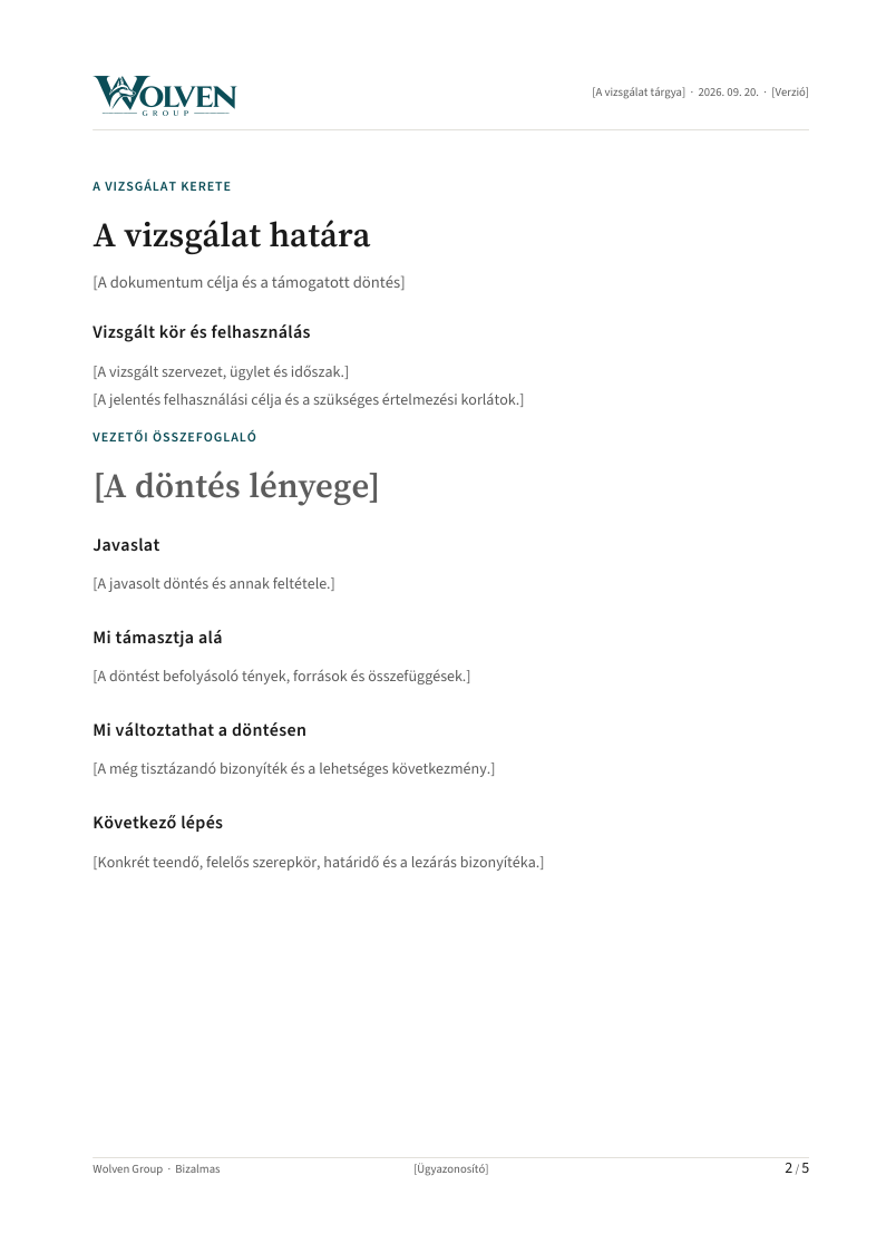 Belső oldal – a Wolven általános jelentésmintája